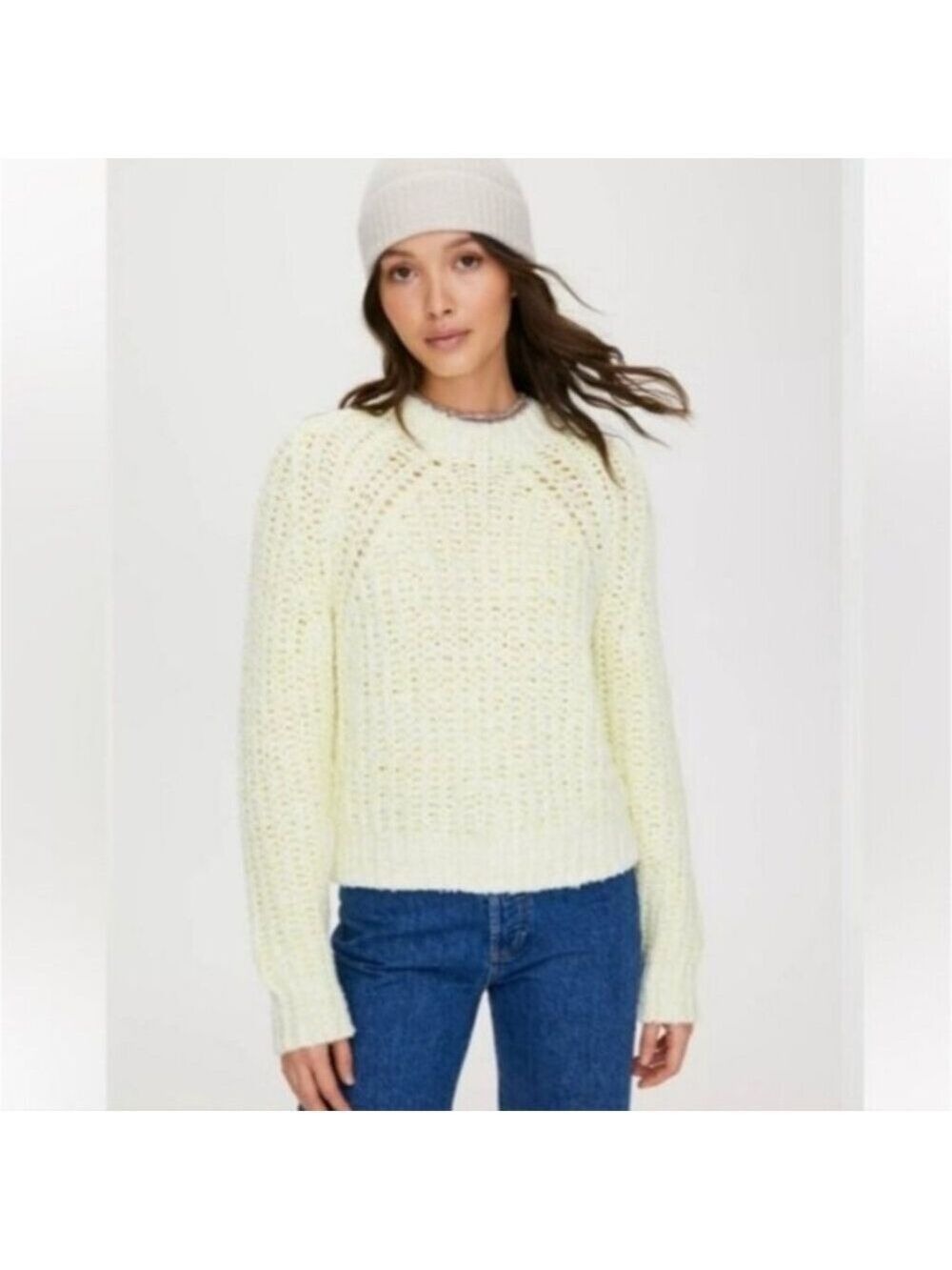 ARITZIA | Wilfred Pale Neon Yellow Confetti Mock Neck Pullover Sweater sz S